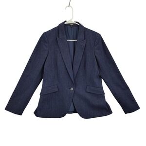 Express Womens One Button Boyfriend Blazer Corporate Core Denim Editor SZ L Blue